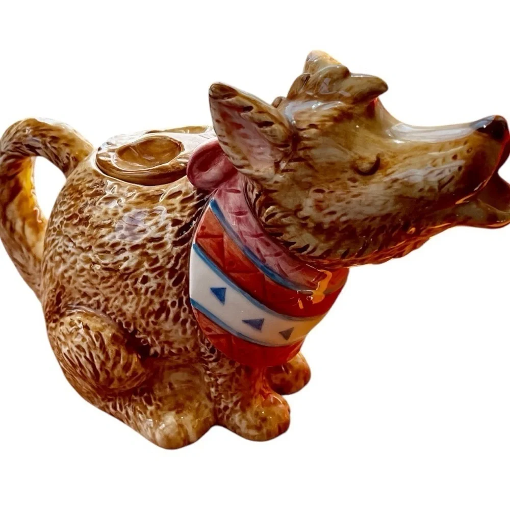 Otagiri howling coyote teapot, ceramic, adorable southwestern design